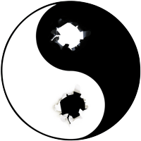A Yin Yang with bullet holes