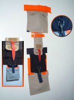 Cargo pockets attached to wall with duct tape, 2012