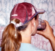 Pomegranate-stained runner’s cap worn at wine-tasting, 2012