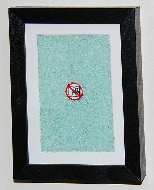 framed WHOLE FOODS aqua bath salts and an ANTI Mtv pin from Hot Topic (Punk Decor for Unruly Step Children) Unique 1/1 (5 x 7.5 inches), 2012