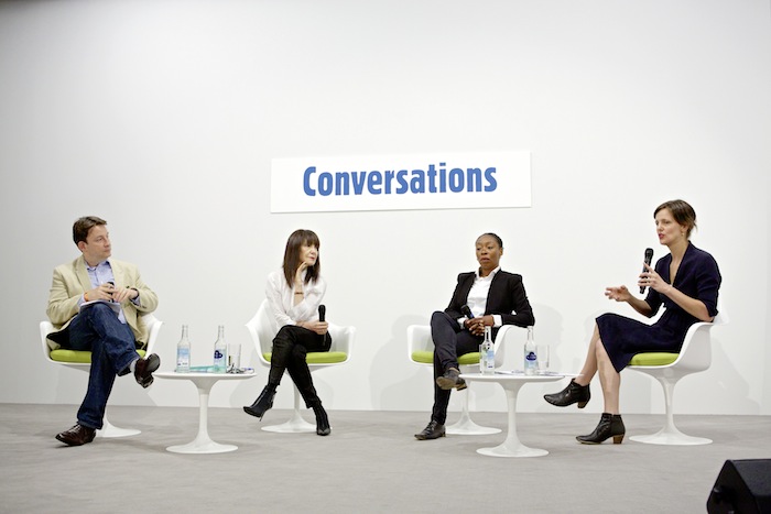Art Basel in Basel 2014, Conversations: Public, Private,  featuring. Andras Szanto, RoseLee Goldberg, Otobong Nkanga, Catherine Wood. 