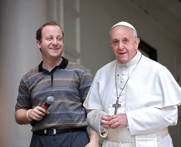 Pope Francis meets with Representative Jared Polis to discuss new strategies to make schools safe spaces for LGBT children.