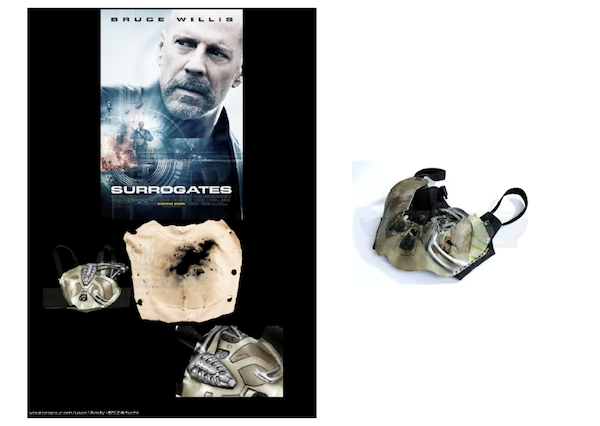 Budor uses cyborg chest prosthetics from the movie "Surrogates", starring Bruce Willis