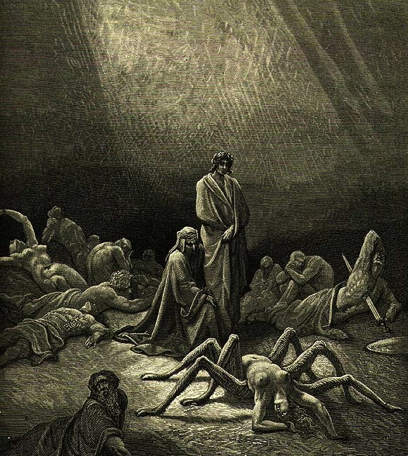 Illustration featuring Arachne for Dante's Purgatorio by Gustave Doré 